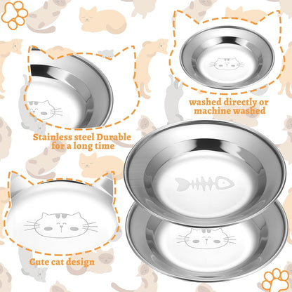 LemonRoad 8 Pcs Stainless Steel Cat Food Bowl Dishes 6.3 Inches Shallow and Wide Friendly Water Dishes Bowls for Indoor Cats Kitten and Small Pets Reducing Fatigue