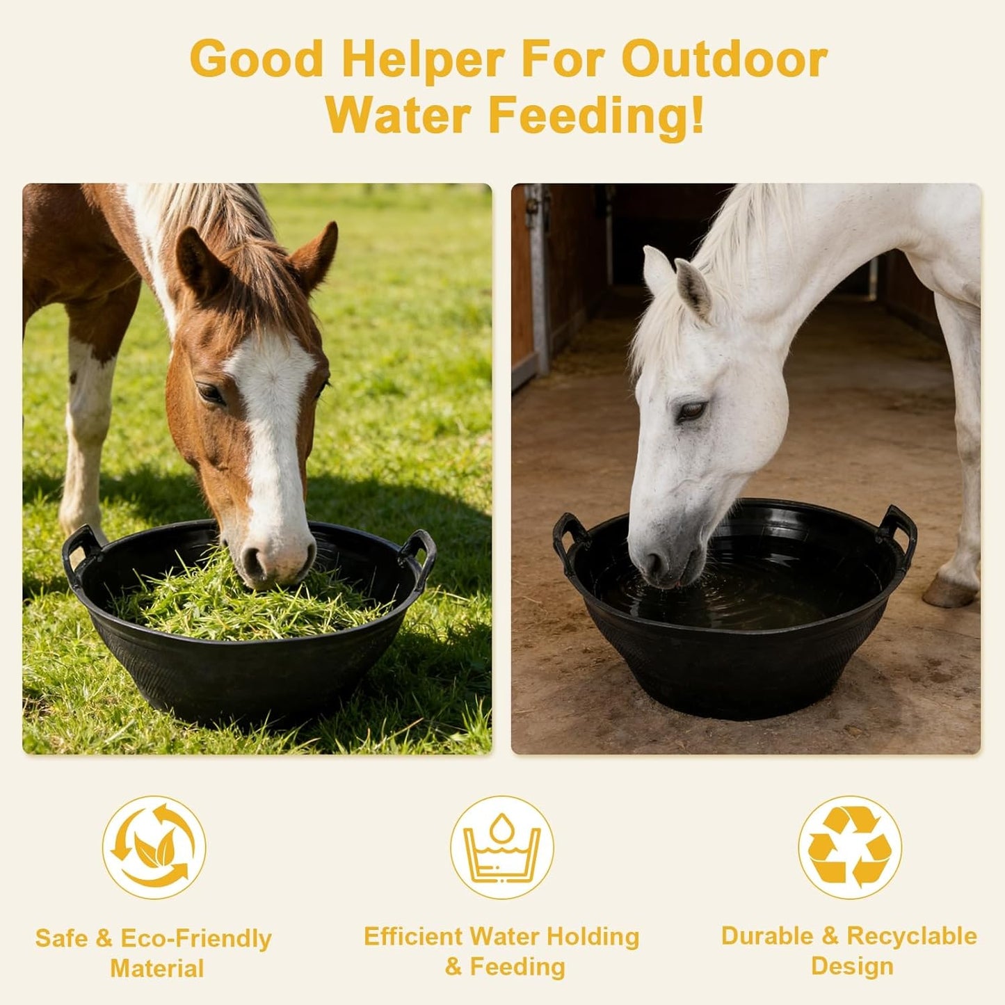 6Pcs Rubber Feed Pan with Handle, 3 Gallon / 12 Quart Rubber Feed Pan Utility Horse Feed Bucket for Cats Dogs Goats Chicken Dust Bath Container Animal Feeding Watering Bowl