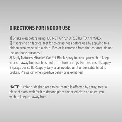 Nature's Miracle Advanced Platinum Cat Pet Block Repellent Spray, 8 Ounces, Indoor Training Aid for Cats