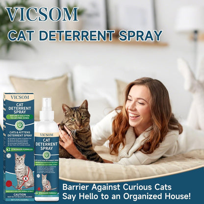 VICSOM Cat Deterrent Spray, Natural Cat Repellent Spray, Cat Scratch Deterrent for Furniture, Sofas, Rugs, Curtains, Plants, Indoor & Outdoor Keep Cats Kittens Away, No Alcohol & Trace 6.76 FL Oz