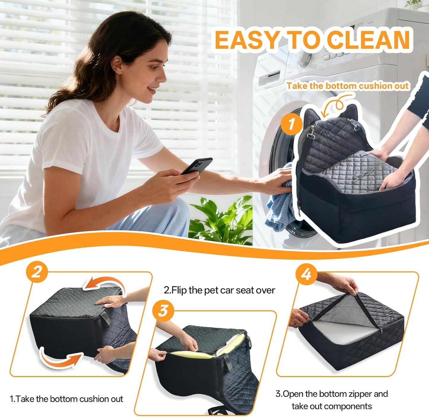 Dog Car Seat for Small Medium Sized Dog, Booster Car Seat with Elevated Memory Foam, Storage Pocket & Safety Belts, Detachable Washable Puppy Carrier Pet Travel Accessories