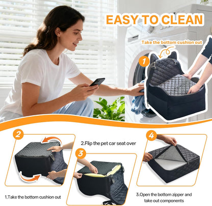 Dog Car Seat for Small Medium Sized Dog, Booster Car Seat with Elevated Memory Foam, Storage Pocket & Safety Belts, Detachable Washable Puppy Carrier Pet Travel Accessories