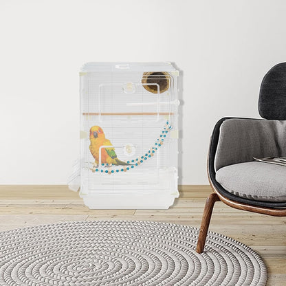 2 Tiers Bird Cage, Flight Cage, Bird Cages with Ladder, Food Bowls Bath, for Medium & Small Birds (B)