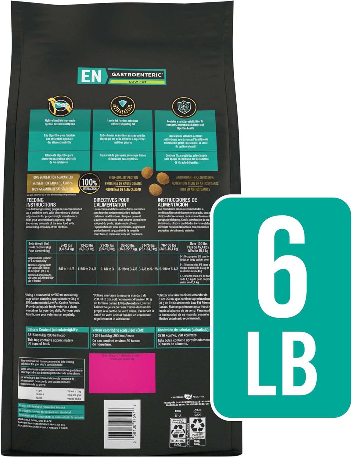 Pro Plan Veterinary Diets Purina EN Gastroenteric Low Fat Canine Formula Dog Food Dry Recipe - 6 lb. Bag