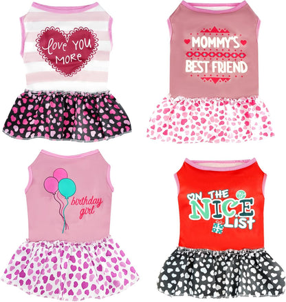 4 Pack Adorable Girl Puppy Printed Doggy Clothes for Small Dogs - Girl Holiday Apparel Dresses(M)