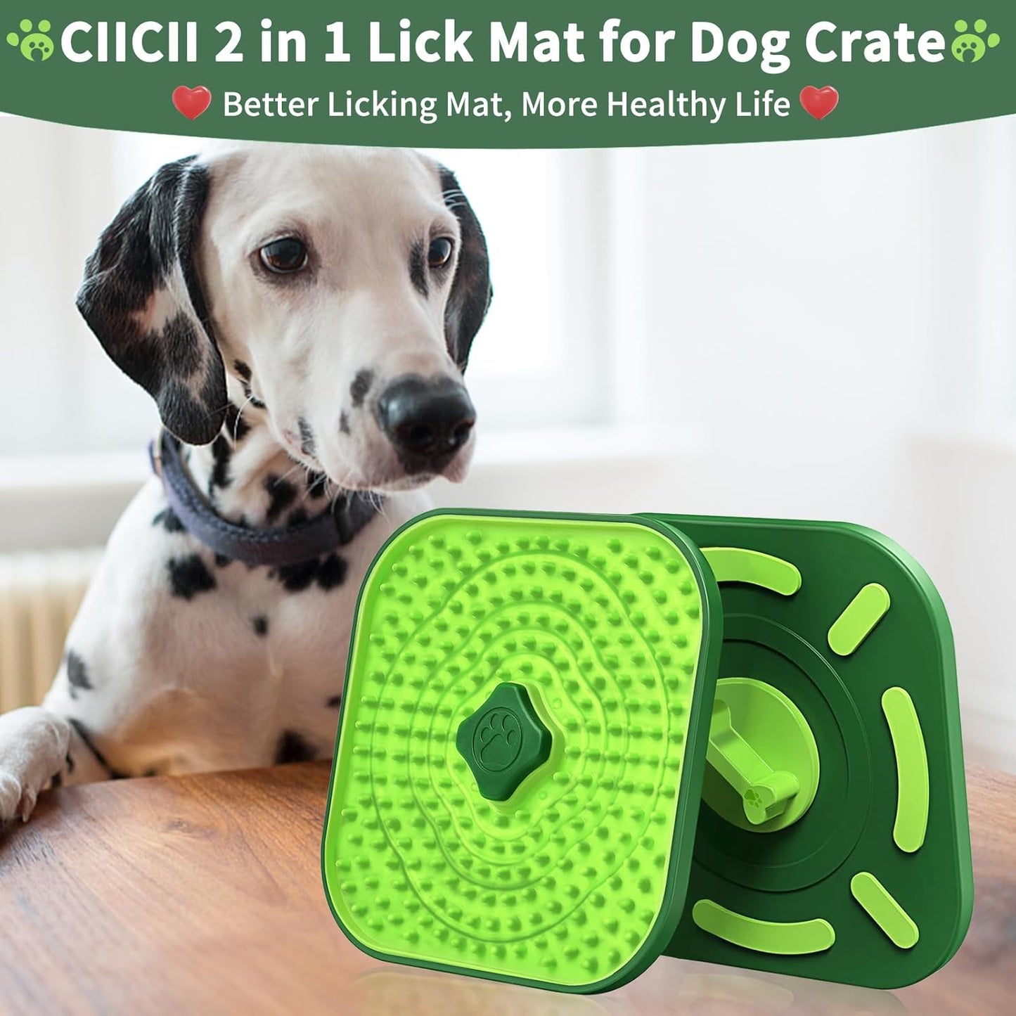 CIICII Dog Lick Mat for Dogs Crate, 2 in 1 Slow Feeder Treat Mat (Large 7.1" Dog Licking Plate + Crate Training Aid) with Silicone Anti-Slip Pad for Dogs/Cats Anxiety Reduction & Boredom Relief