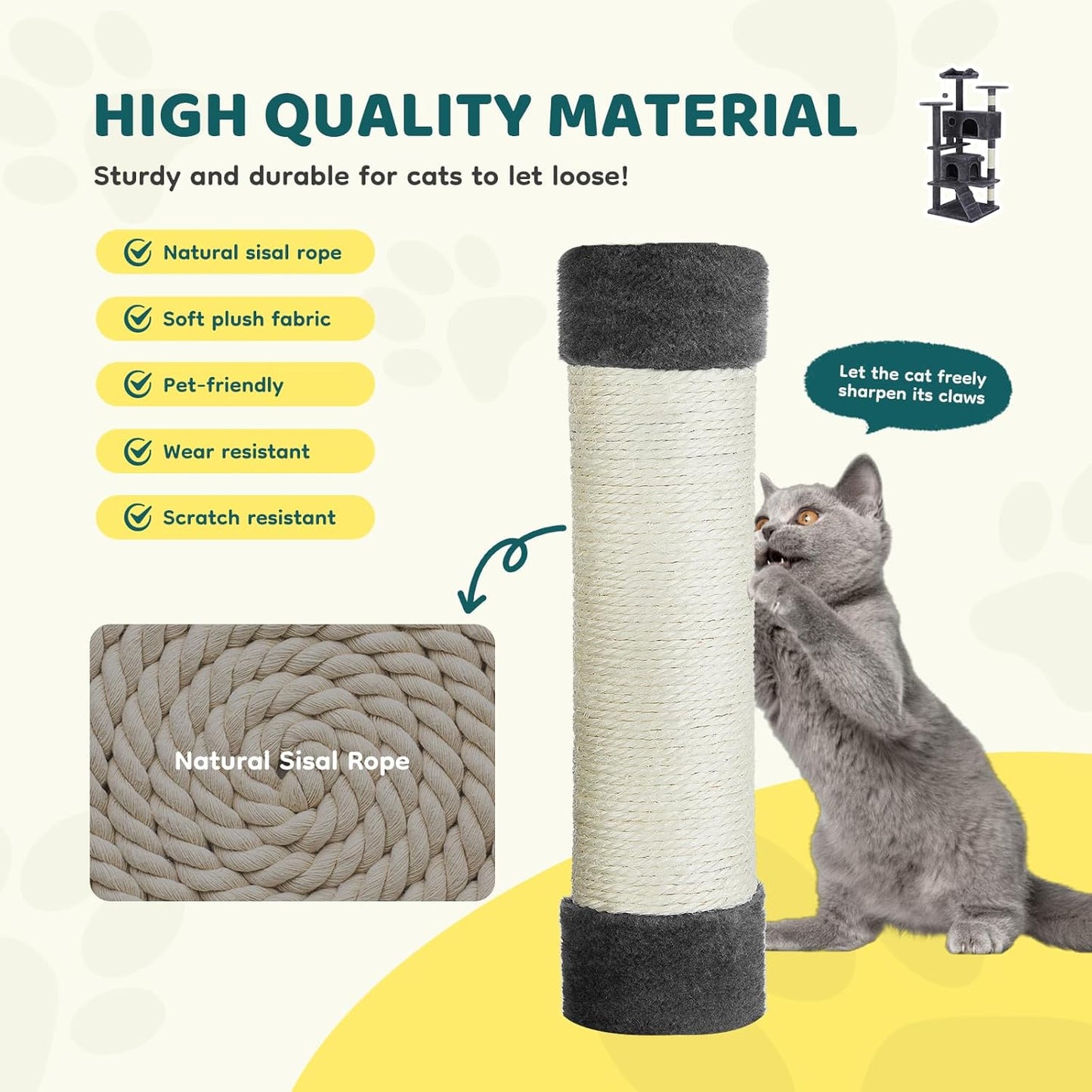 Cat Tree 54 Inch, Multi-Level Cat Tower with Condo, Perches, Sisal Scratching Posts and Climbing Ladder, Pet Play Toy Balls House for Indoor Cats, Dark Grey