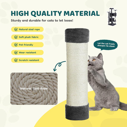 Cat Tree 54 Inch, Multi-Level Cat Tower with Condo, Perches, Sisal Scratching Posts and Climbing Ladder, Pet Play Toy Balls House for Indoor Cats, Dark Grey