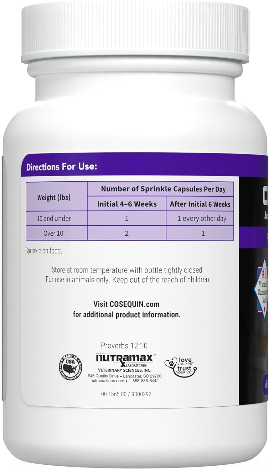 Nutramax Cosequin for Senior Cats Joint Health Supplement, Contains Glucosamine for Cats, Plus Chondroitin, Supports Joint, Skin and Coat, and Immune Health, Sprinkle Capsules, 60 Count