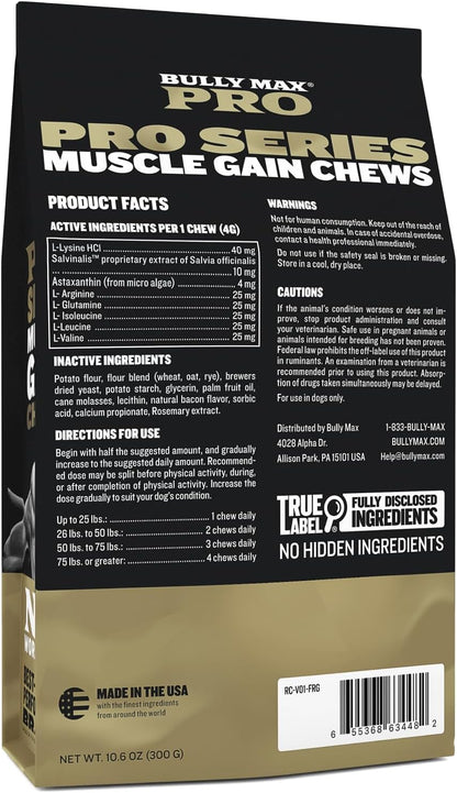 Bully Max 11-in-1 Muscle Gain Power Chews - High Protein Dog Supplement with Amino Acids - Healthy Treats for Puppy & Adult Dogs - Premium Muscle Builder for All Breeds - 75 Tasty Soft Dog Chews