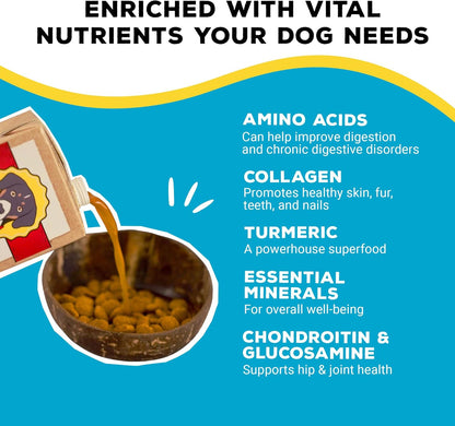 Brutus Beef Bone Broth for Dogs - All Natural Dog Bone Broth with Chondroitin Glucosamine & Turmeric -Human Grade Dog Food Toppers for Picky Eaters & Dry Food -Tasty & Nutritious