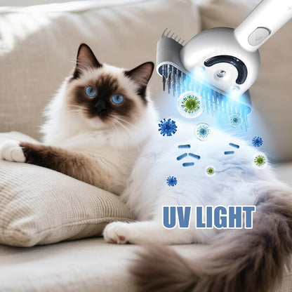 Double-Sided Pet Deshedding Dematting Comb & Steam Brush with 2 Spray Levels, Extra-Wide Detangling Undercoat Rake for Long-Hair Dogs & Cats Matted Fur, Knots, Rechargeable Grooming & Massage Tool