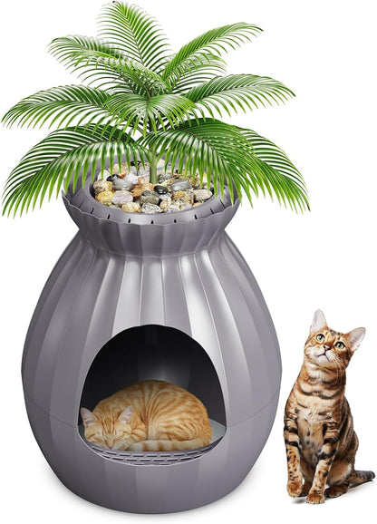 Plant Cat Bed for Indoor Cats – Extra Large Enclosed Cat Cave House with Replaceable Pad, Cozy All-Season Decorative Furniture for Big Cats