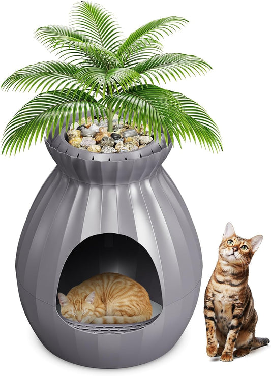 Plant Cat Bed for Indoor Cats – Extra Large Enclosed Cat Cave House with Replaceable Pad, Cozy All-Season Decorative Furniture for Big Cats