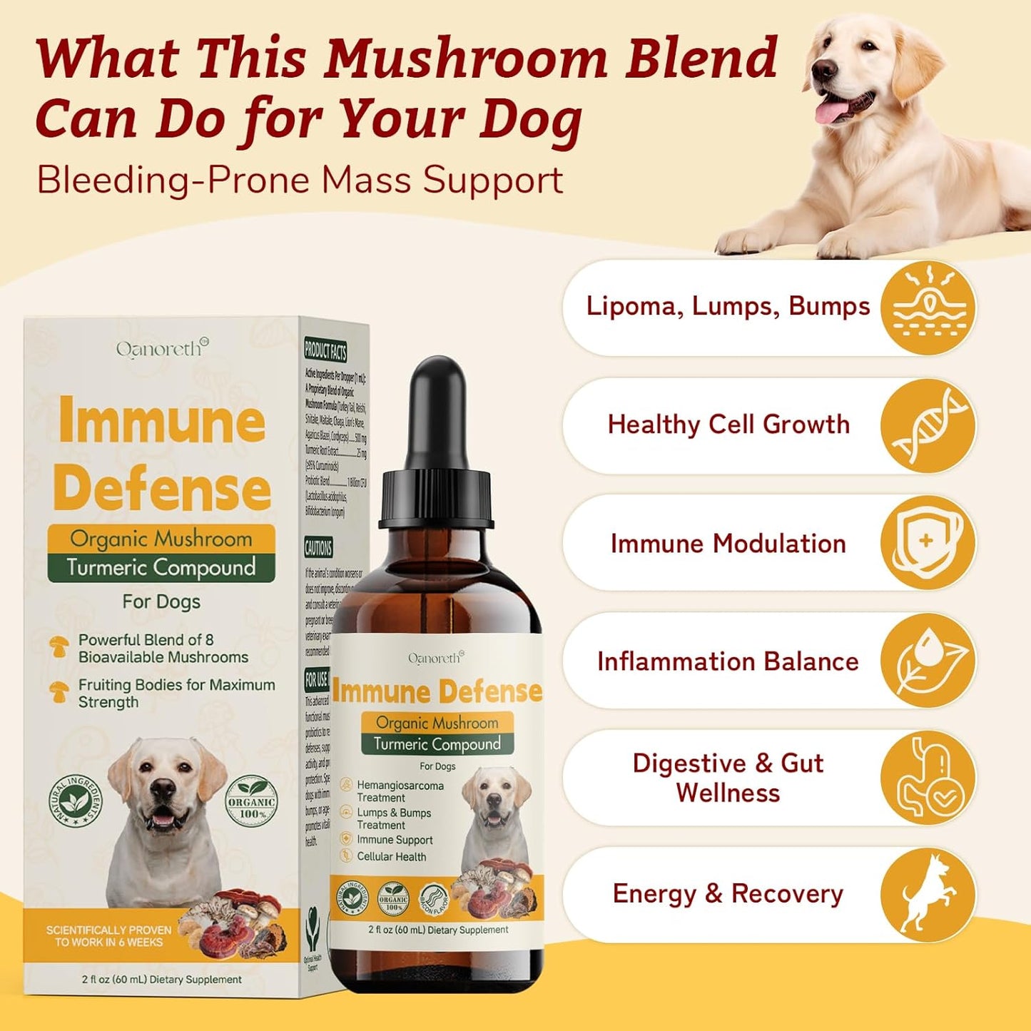Natural Dog Lumps & Bumps Treatment- Lipoma Treatment for Dogs - Digestive, Cellular, Immune Health Support - Organic 8 Mushroom Supplement Blend, Probiotic & Antioxidants with Turkey Tail Mushroom
