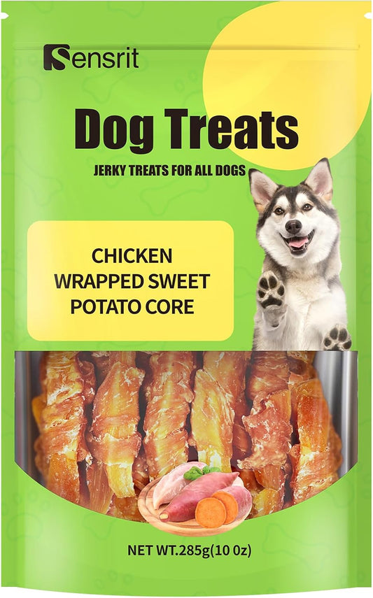 Chicken Wrapped Sweet Potato Core Dog Treats - All Natural, Grain Free Jerky Chews for Small, Medium, Large Dogs - Healthy Training Rewards & Snacks for Digestive Health, 10oz