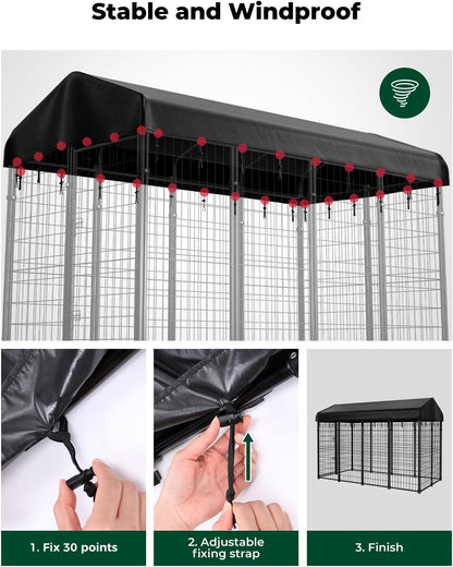 PawGiant Outdoor Dog Kennel Cover Replacement, 420D Waterproof UV-Resistant Cover for 8x4 ft Large Dog Enclosure