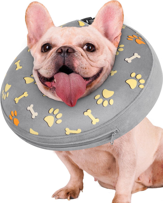 Inflatable Dog Pillow Cone Collar After Surgery, Donut Soft Neck Cone for Pug Dachshund Medium Dogs, etc, Recovery E Collar to Stop Licking Paw