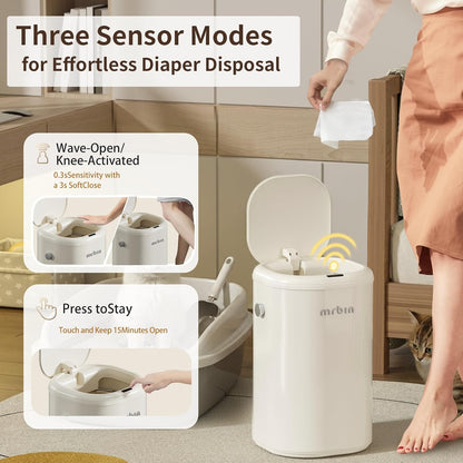 MRBIN Cat Litter Trash can Adsorption Metal, 18L / 4.8gal Automatic Absorbing Bag Diaper Pail, Garbage Bin with Wheels, cat Poop Odor Control Litter Box, Motion Sensor