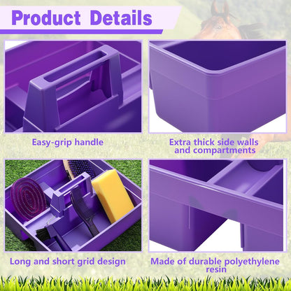 Abbylike 6 Pieces Horse Grooming Tote Kit Plastic Storage Grooming Bag for Horses Durable Tote Tack Box Organizer with Handle Horse Brush Sets Cleaning Caddy Supplies (Purple)