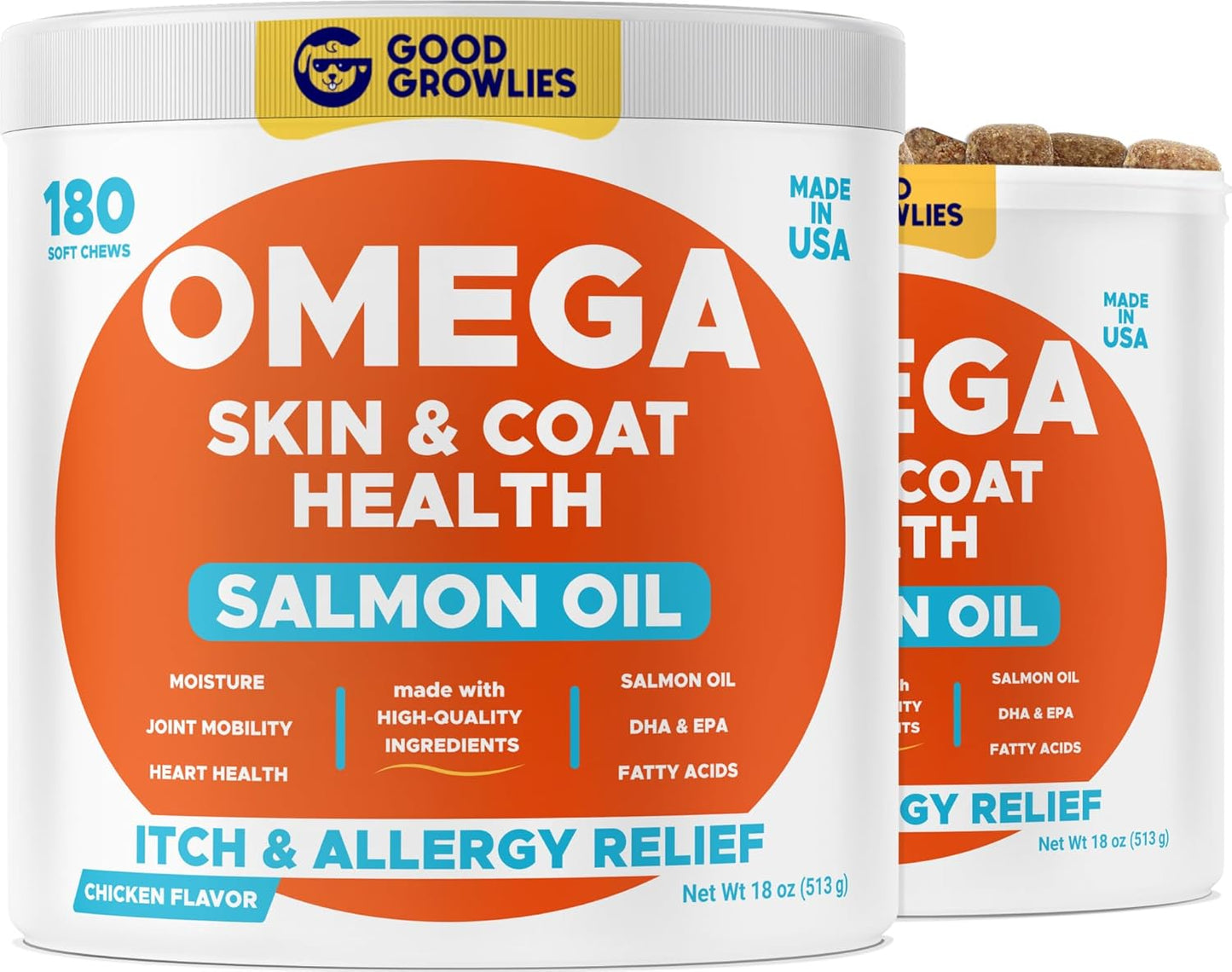 Omega 3 Fish Oil for Dogs (360Ct) - Skin&Coat Chews - Dry & Itchy Skin Relief + Allergy Support - Shiny Coat - EPA&DHA Fatty Acids - Salmon Oil Chews Promotes Heart, Hip & Joint Support