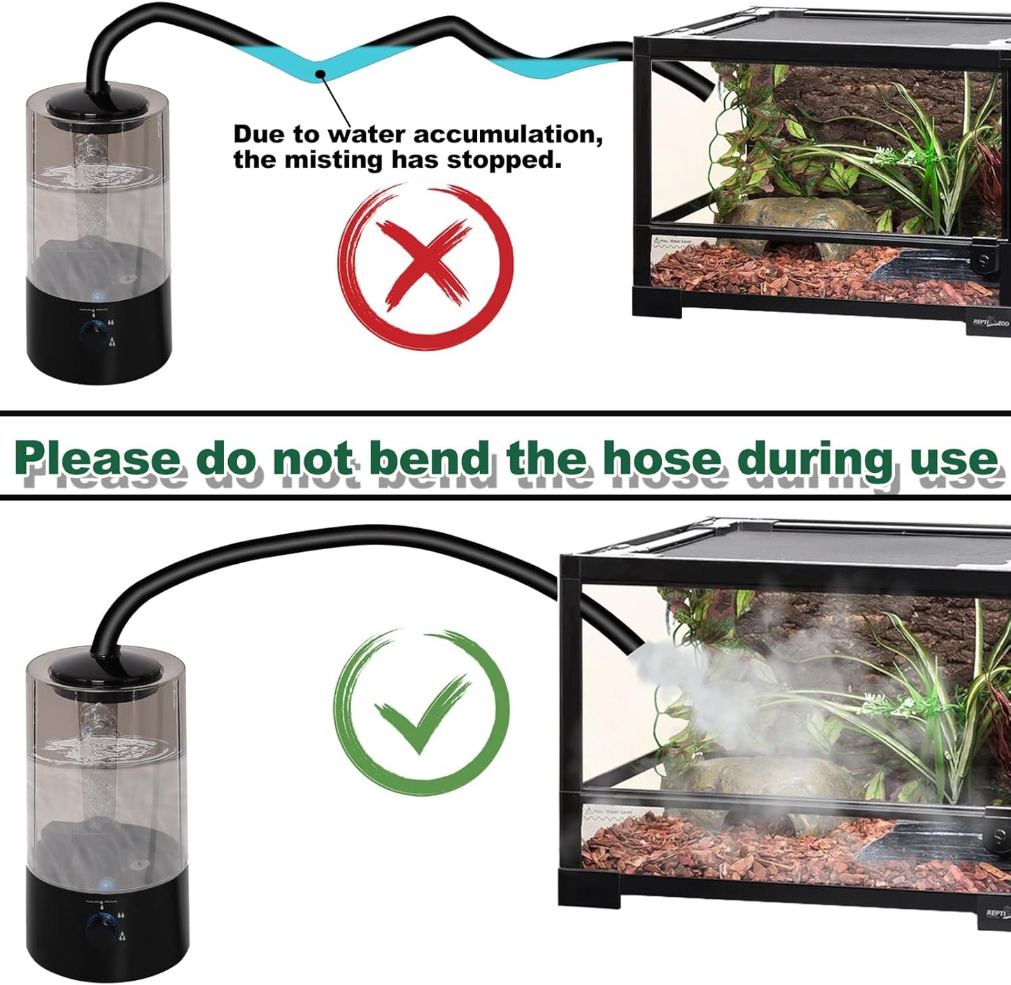 4L Reptile Humidifier Fogger with Extended Hose - Adjustable & Quiet Fogger/Mister for Chameleon, Bearded Dragon, Amphibians - Large Capacity(Black)