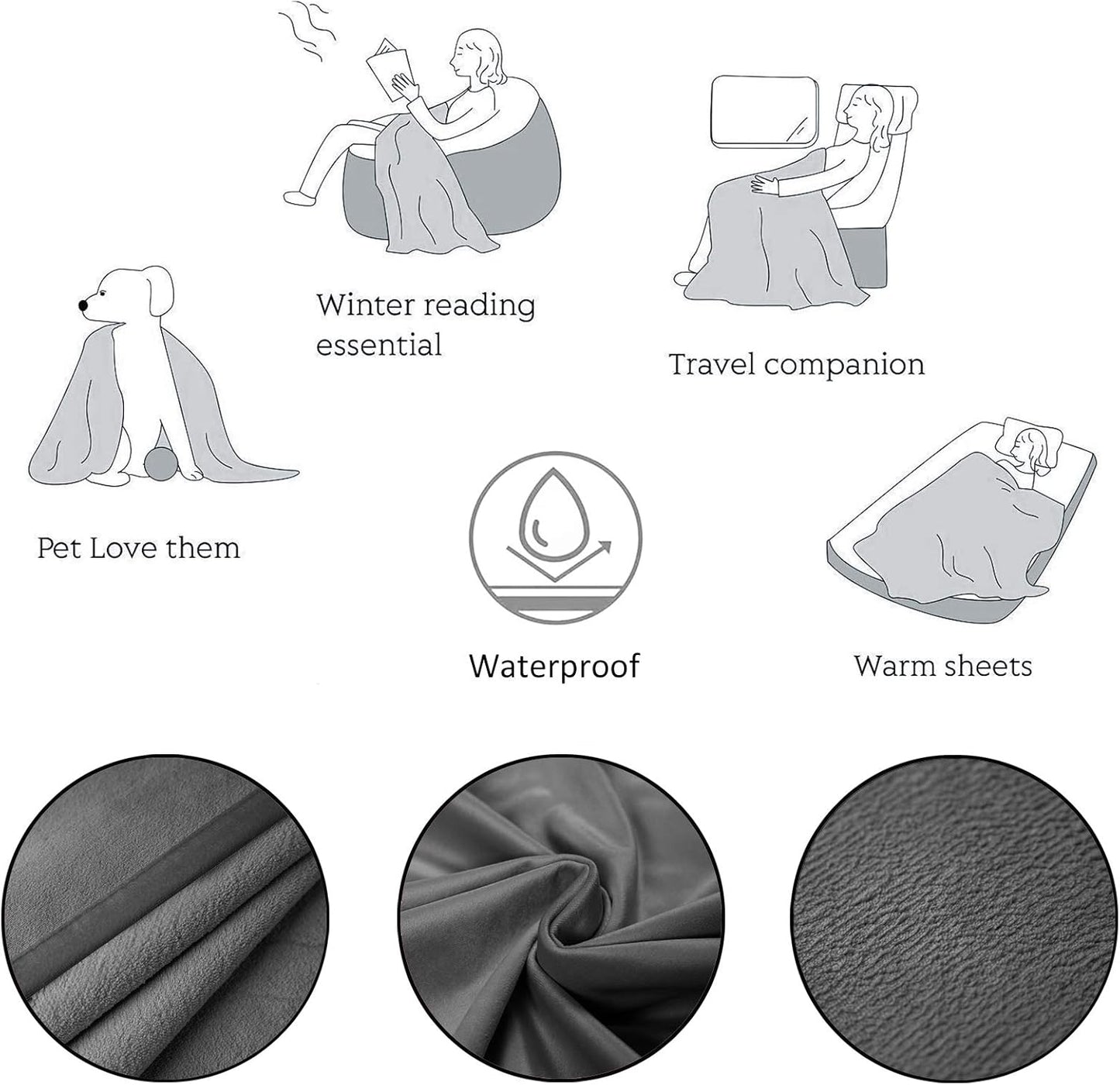 Ameritex Pet Bed Blanket Reversible 100% Waterproof Velvet Super Soft for Sofa and Bed (52x82 Inches, Light Grey+Grey)