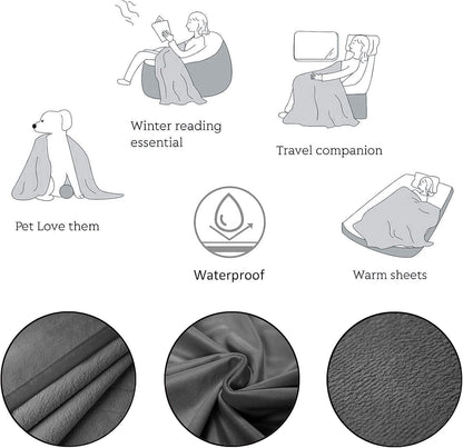 Ameritex Pet Bed Blanket Reversible 100% Waterproof Velvet Super Soft for Sofa and Bed (52x82 Inches, Light Grey+Grey)