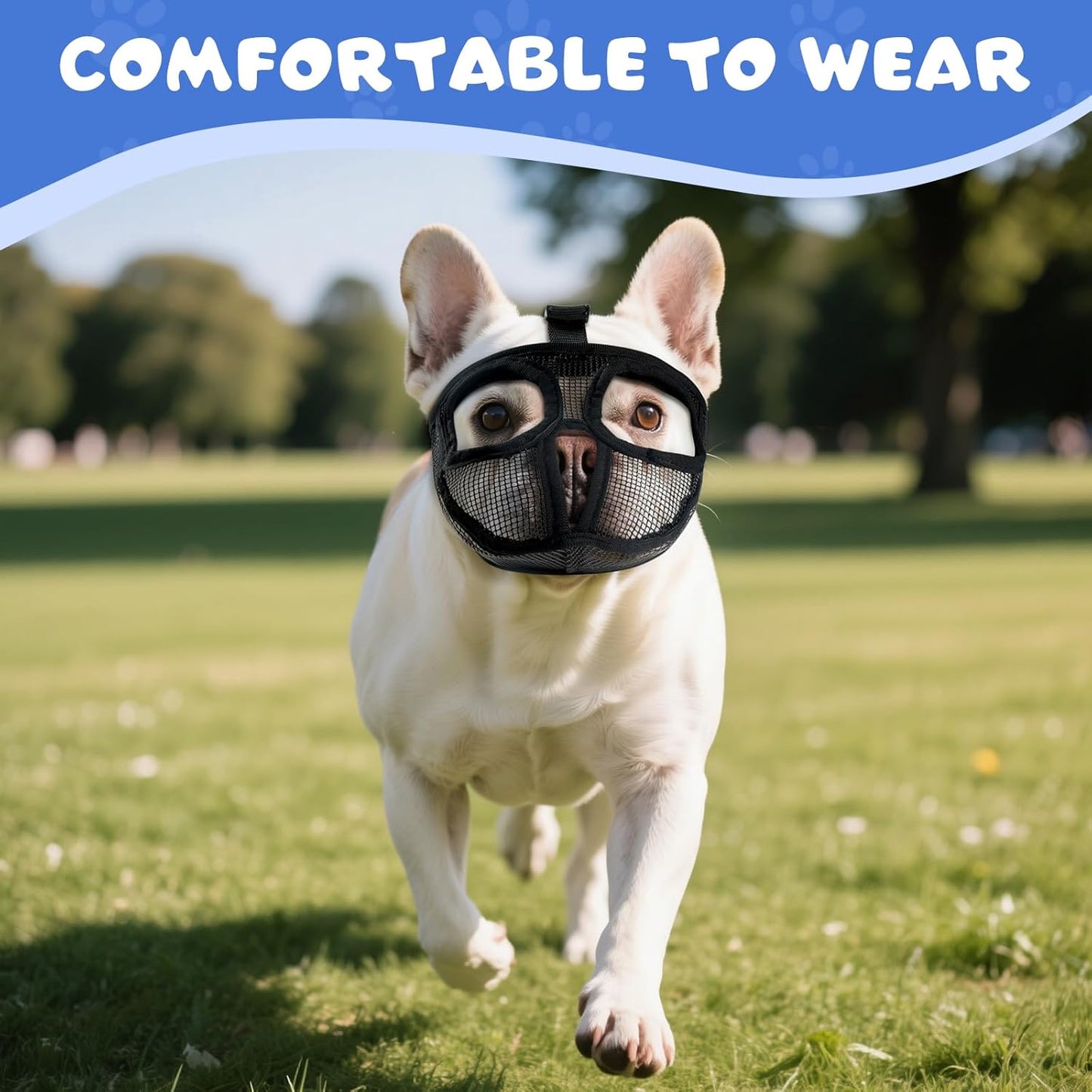 French Bulldog Muzzle with Breathable Mesh, Soft Short Snout Dog Muzzle for Small Medium Large Dogs Grooming Training(M,Black)