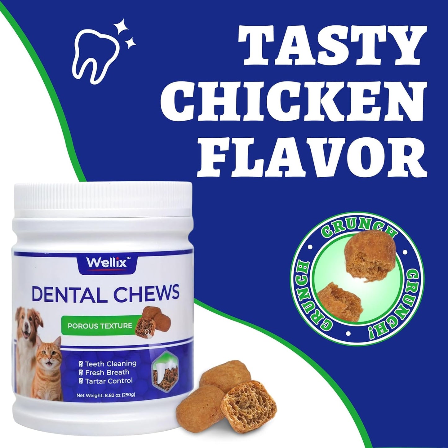 Wellix Dental Treats for Cats and Small Dogs - Crunchy Cat Teeth Cleaning Treats for Fresh Breath & Plaque Control - Pet Dental Chew for Kittens&Puppy - Chicken Flavor (8.82oz)