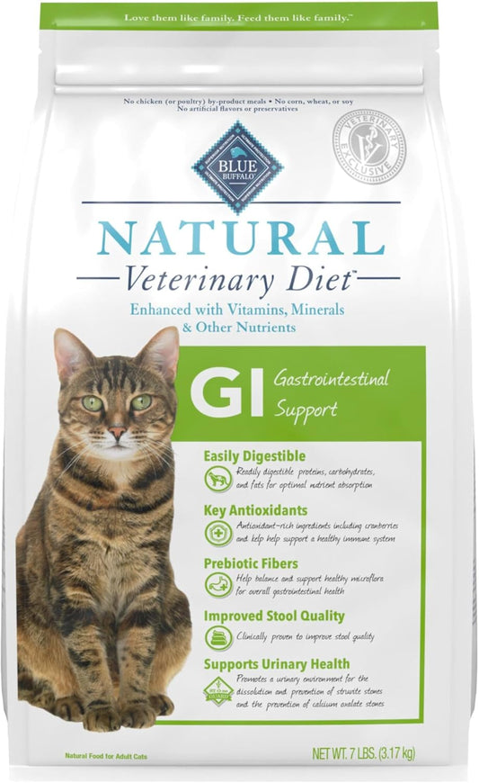 Blue Buffalo Natural Veterinary Diet GI Gastrointestinal Support Dry Cat Food, Chicken 7-lb bag