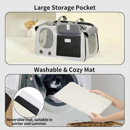 Cat, Dog Carrier for Pets up to 15 lbs, Soft-Sided Collapsible Pet Carrier with Sturdy Base, Roll-up Curtain and Large Storage Bag, Cat Bag for Medium Cats and Small Dogs