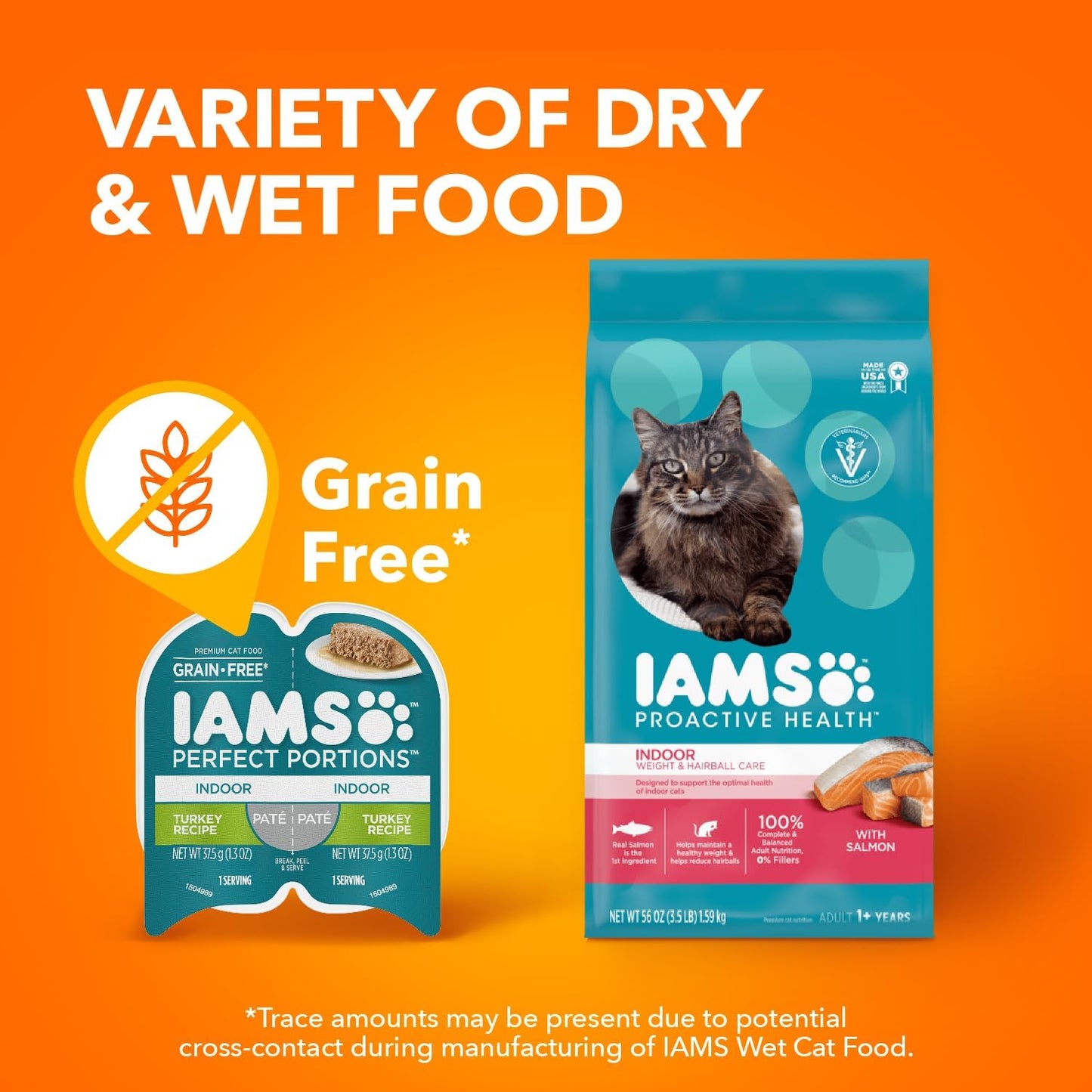 IAMS Perfect Portions Indoor Adult Grain Free Wet Cat Food Pate, Turkey and Salmon Recipe, 2.6 oz. Twin-Pack Trays (12 Count, 24 Servings) (Pack of 2)