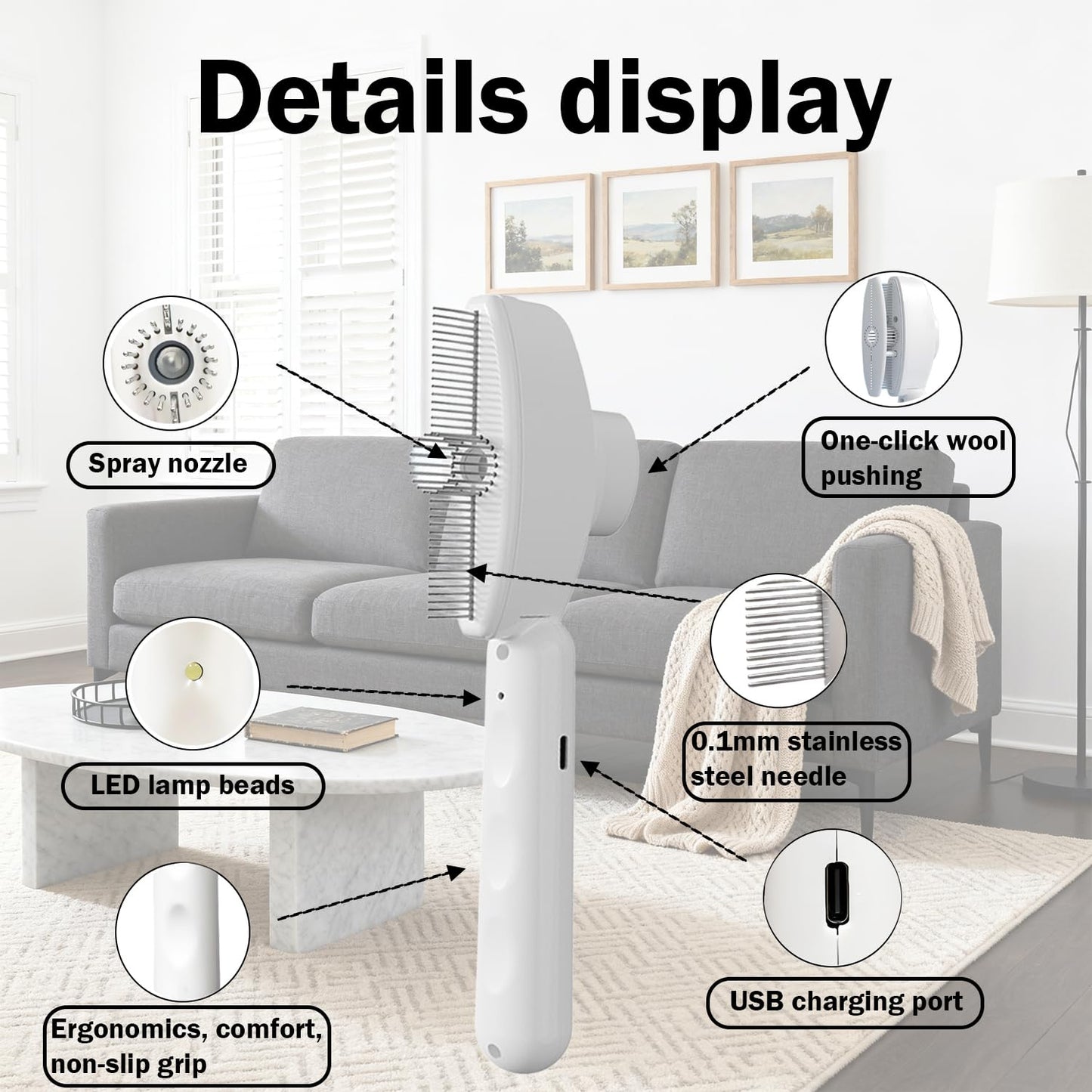 Beauty Steam Brush, Pet Spray Brush for Cats and Dogs, Suitable for Long-haired and Short-haired Pets, Massaging and Grooming Steam Dog Brush, Cat Grooming Tool with Leave-in Serum