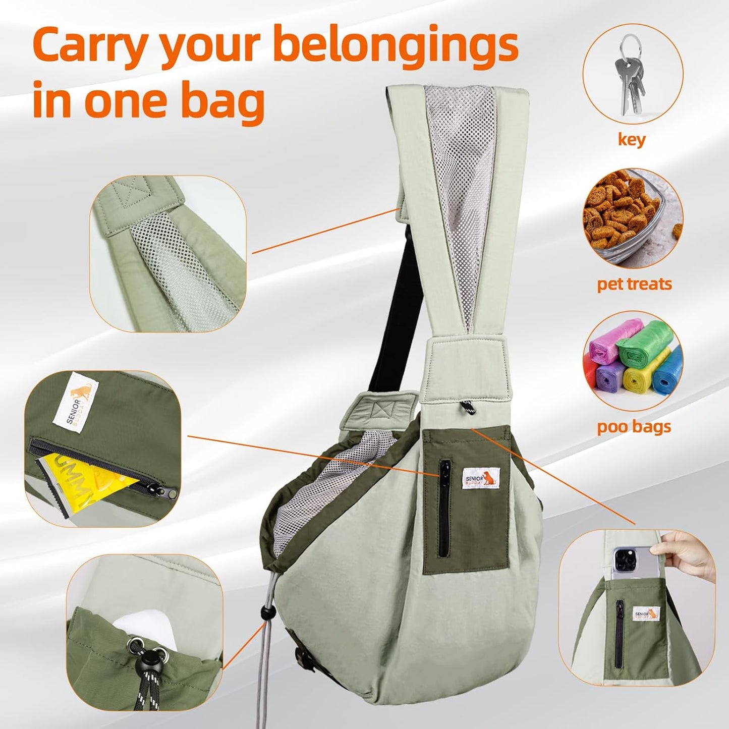 Dog Carrier Sling,Dog Carriers for Small Dogs & Cats Up to 20 lbs,Puppy Carrying Backpack Pet Purse with Pockets,Adjustable Shoulder Strap,Hands Free for Travel (Army-Green)