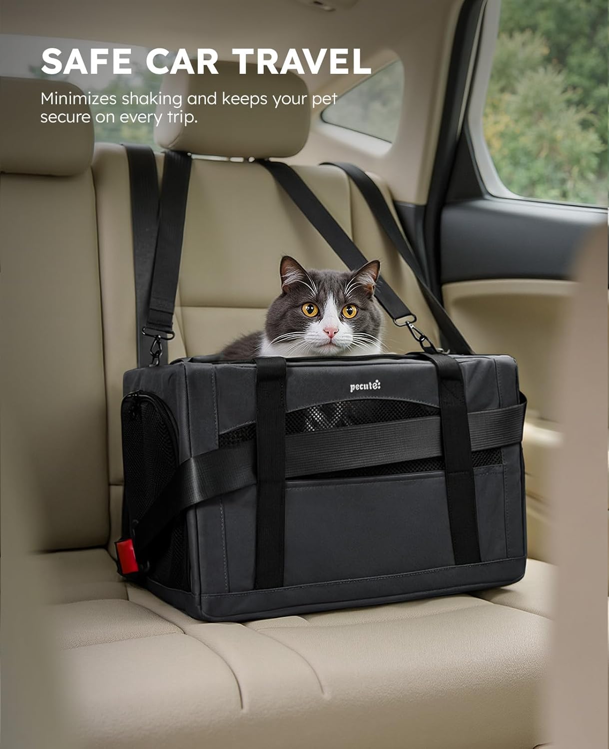 Pecute Cat Carrier Stale, Pet Carrier Breathable and Portable, Cat Carriers Bag with Scientific Hidden Partition, Carriers for Cat Under 11lbs, Dog Carriers Suitable for Travel and Outing, Dark Gray