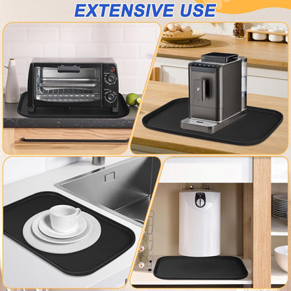 Silicone Pet Feeding Mat with Raised Edge for Food and Water, Dog Bowl Mats, Cat Bowls Placemat with High Lip for Floor Waterproof, Rubber Tray for Cats and Dogs 19 x 12 x0.7 Black