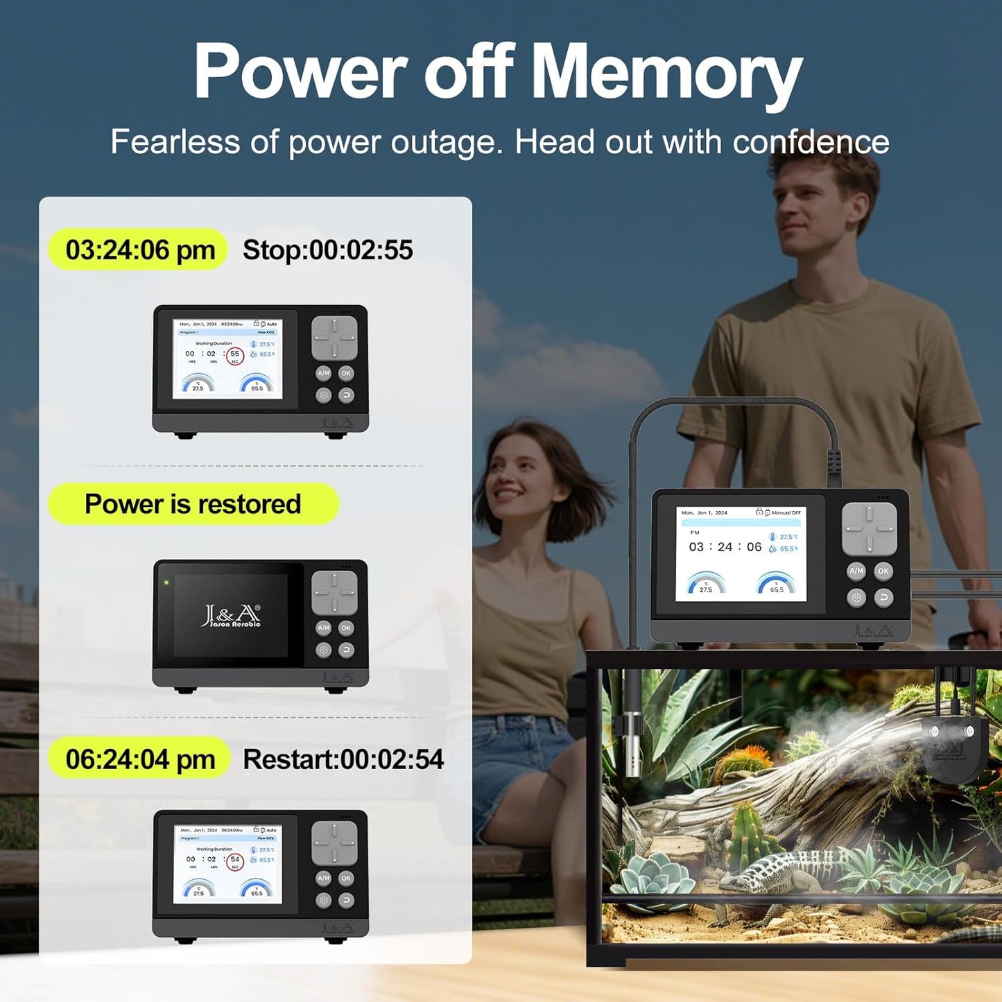 J&A Automatic Fogger for Reptile Tank, Mister for Terrariums, Humidifer with Programable Timer, Temp-Hygrometer Sensor, Ideal for Amphibians/Reptiles/Paludarium/Vivarium (Black)