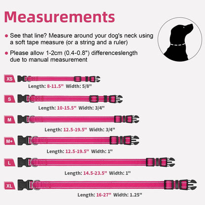 Reflective Dog Collar, Soft Neoprene Padded Nylon Pet Collar with Quick-Release Buckle, No-Choke Design Adjustable for Small Dogs,Hotpink,S