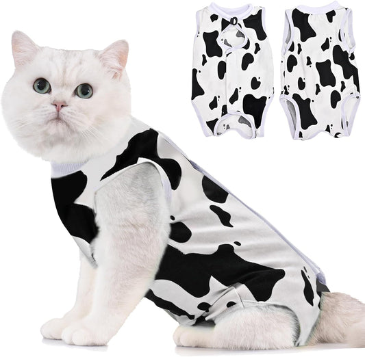 Avont Cat Recovery Suit - Kitten Onesie for Cats After Surgery, Cone of Shame Alternative Surgical Spay Suit for Female Cat, Post-Surgery or Skin Diseases Protection -Cow(M)