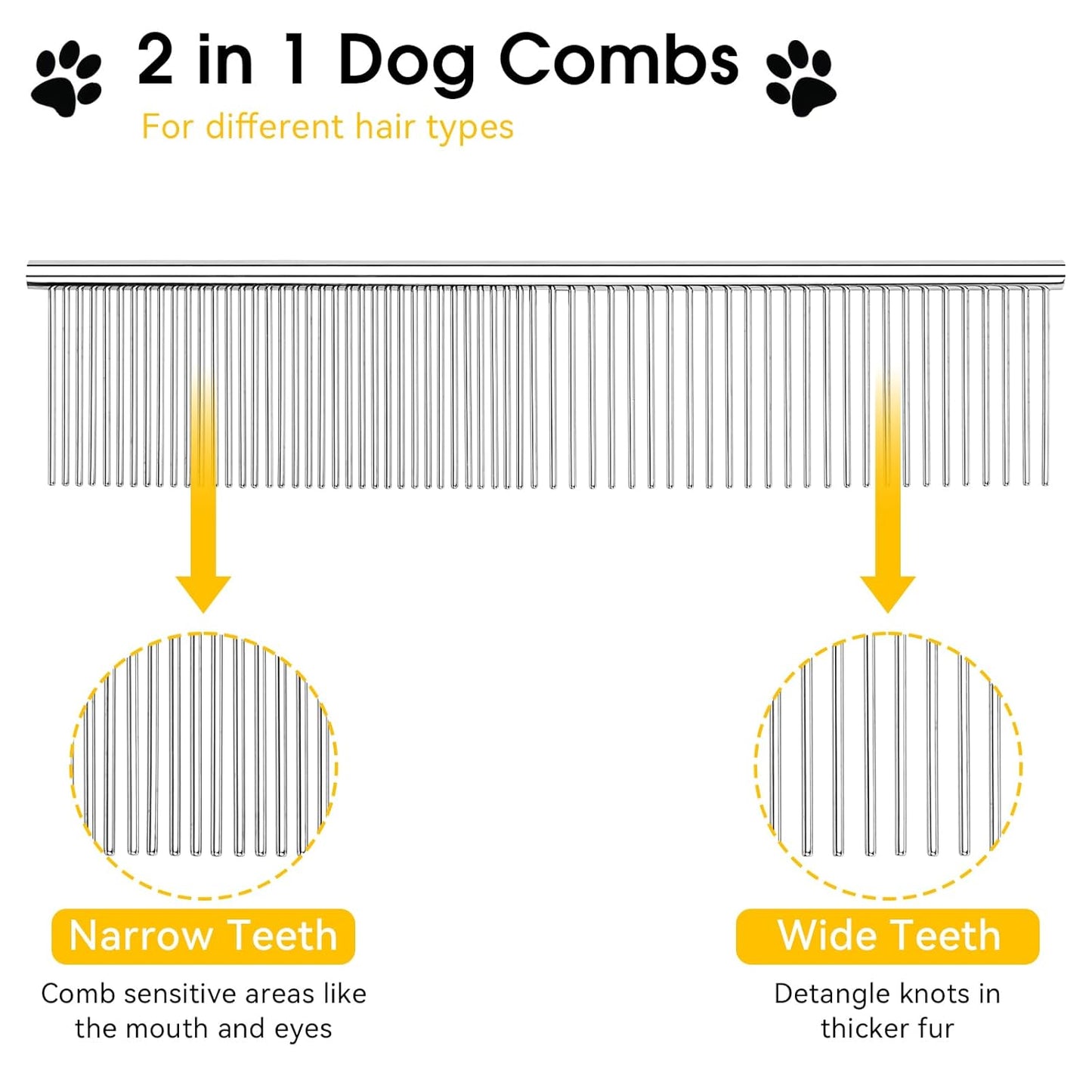 BEVTEE Dog Combs for Grooming Matting, 3 Pack Metal Comb for Pet Cat Greyhound Poodle Doodle, Removing Tangles & Knots, 6.3"/7.4"