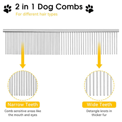 BEVTEE Dog Combs for Grooming Matting, 3 Pack Metal Comb for Pet Cat Greyhound Poodle Doodle, Removing Tangles & Knots, 6.3"/7.4"