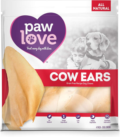 PawLove Cow Ears - 4 Count (Pack of 1) - Single-Ingredient, Savory Snack
