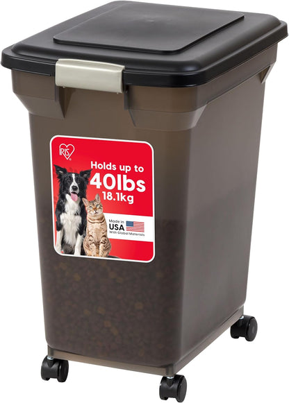 IRIS USA WeatherPro Airtight Dog Food Storage Container, Up to 58 lbs, Attachable Wheels, For Dog Cat Bird and Other Pet Food Storage Bin, Keep Fresh, Easy Mobility, BPA Free, Smoke