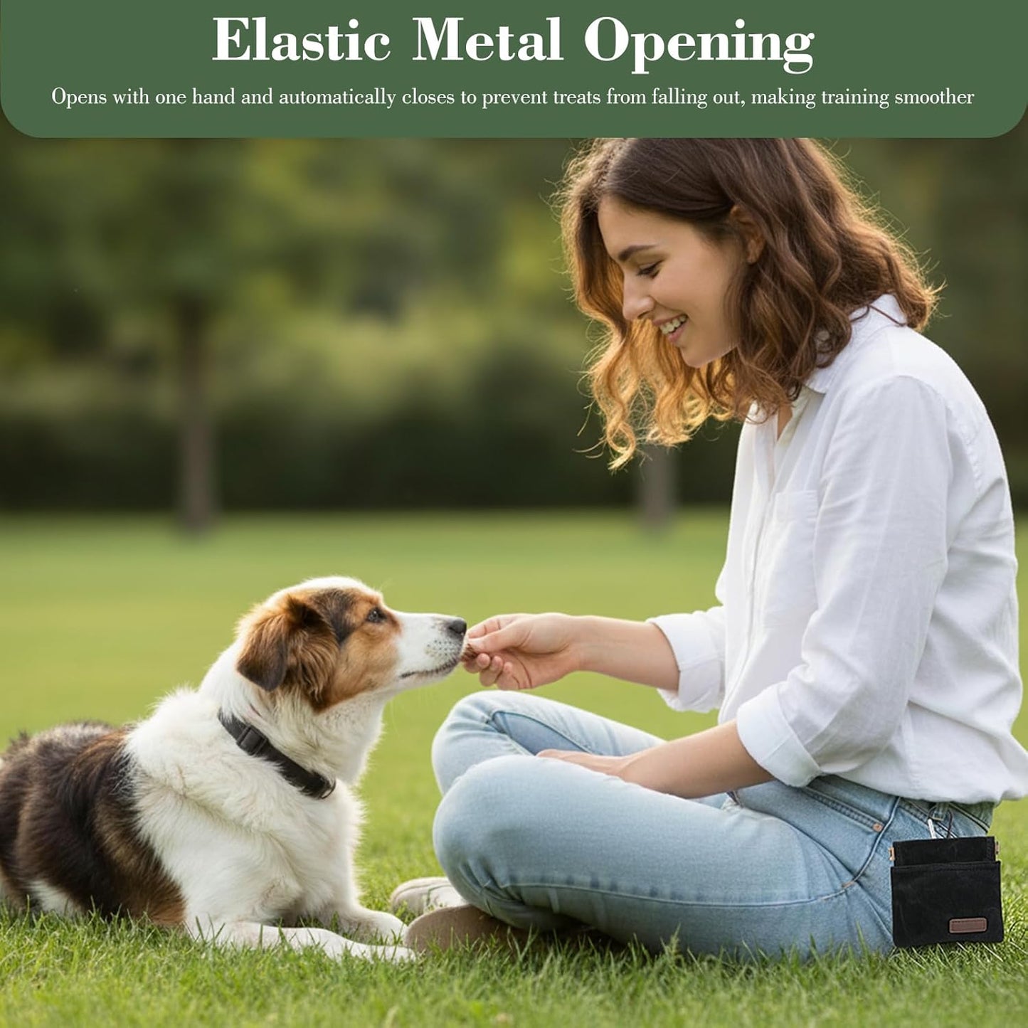 Thinp 2 Pcs Treat Pouches for Pet Training, Hand Free Dog Treats Pouch Auto Closing Dog Training Treat Pouch Portable Dogs Walking Bag for Puppy Travel or Outdoor Use (Black, Green)