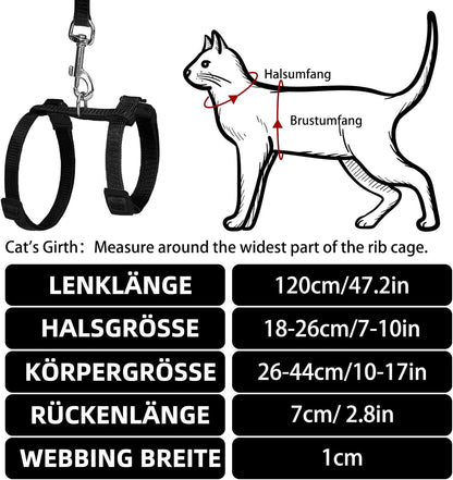 PUPTECK Adjustable Cat Harness and Leash Set Escape Proof Kitten Strap Collar for Walking Travel, Black