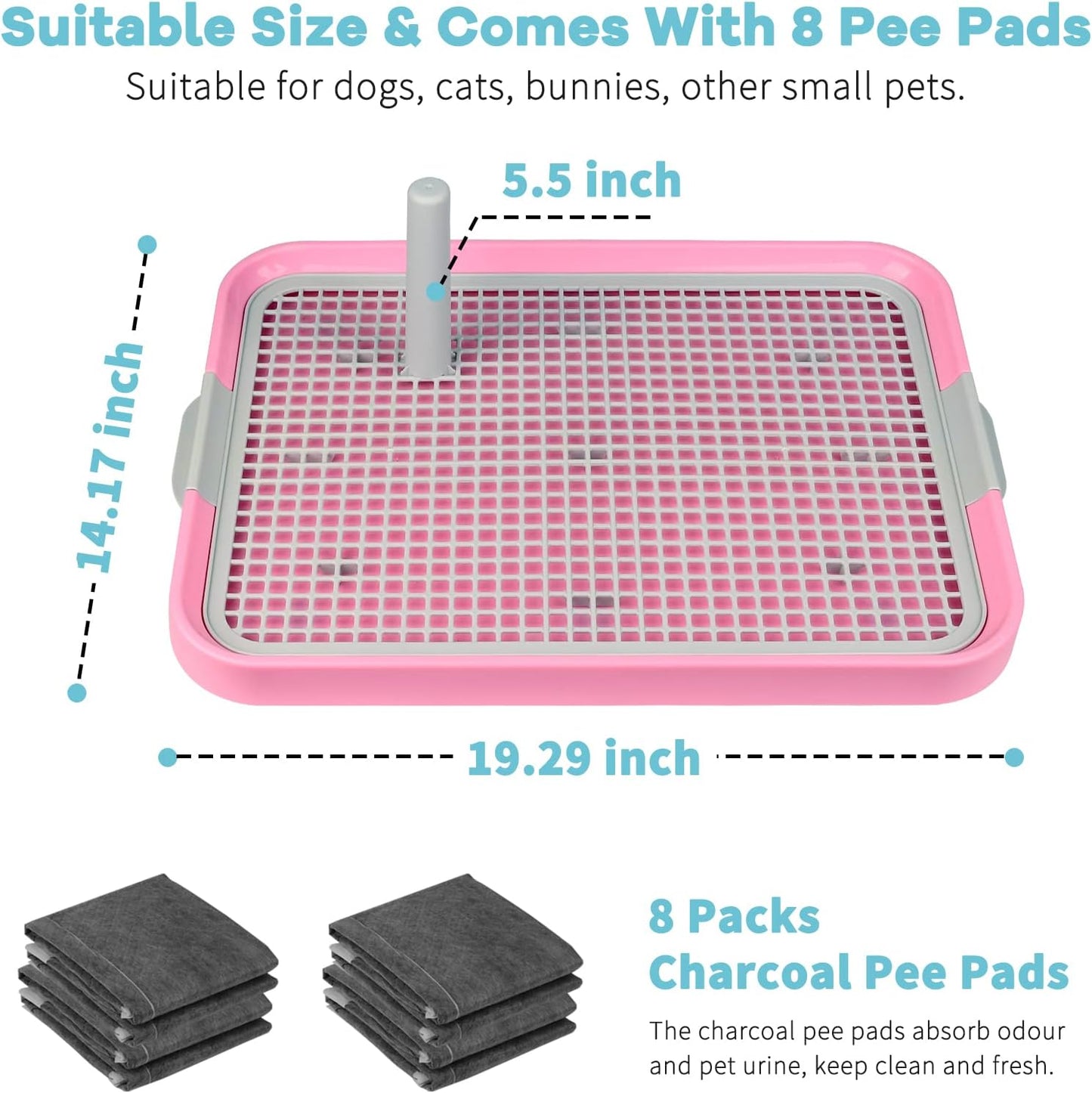 Dog Potty Tray Toilet 20"x14" Doggy Bathroom Dog Litter Box, Indoor Pee Pad Holder with 8pcs Training Pads, Puppy Pee Mesh Potty Training Tray with Secure Latch, Potty Pan for Small Medium Puppies