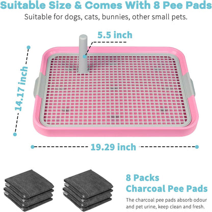 Dog Potty Tray Toilet 20"x14" Doggy Bathroom Dog Litter Box, Indoor Pee Pad Holder with 8pcs Training Pads, Puppy Pee Mesh Potty Training Tray with Secure Latch, Potty Pan for Small Medium Puppies