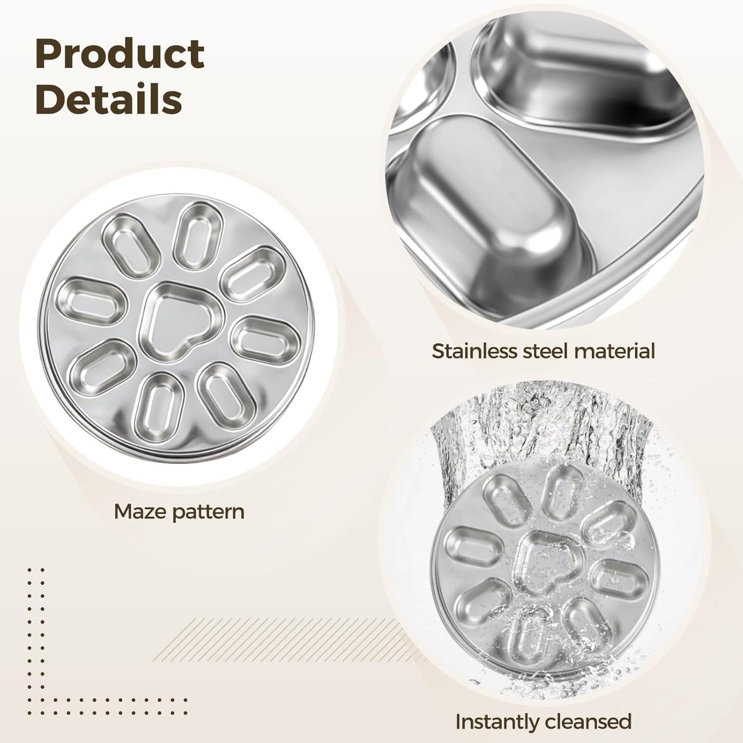 Stainless Steel Slow Feed Dog Bowl, Anti-Choke Pet Feeder with 9 Protrusions for Puppies & Dogs, Circular Design, Reduces Mess, Non-Skid Base