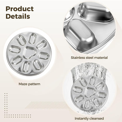 Stainless Steel Slow Feed Dog Bowl, Anti-Choke Pet Feeder with 9 Protrusions for Puppies & Dogs, Circular Design, Reduces Mess, Non-Skid Base